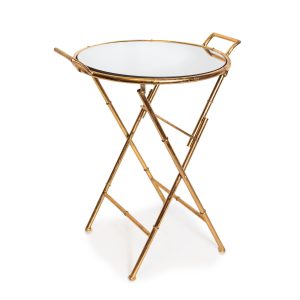 Tavolo tondo specchio oro con manici